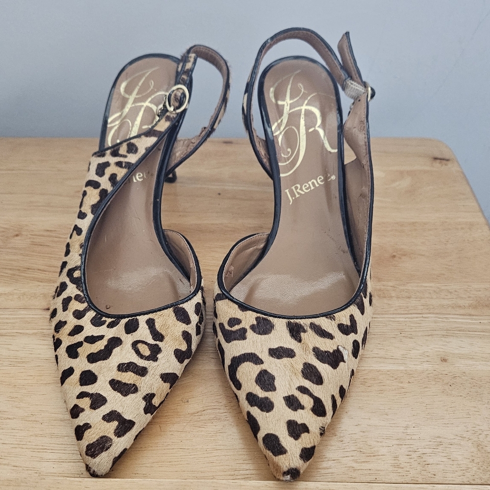 J. Renee Leopard Animal Print Halley Slingback Pointed Toe Heels Shoes. Size 9.